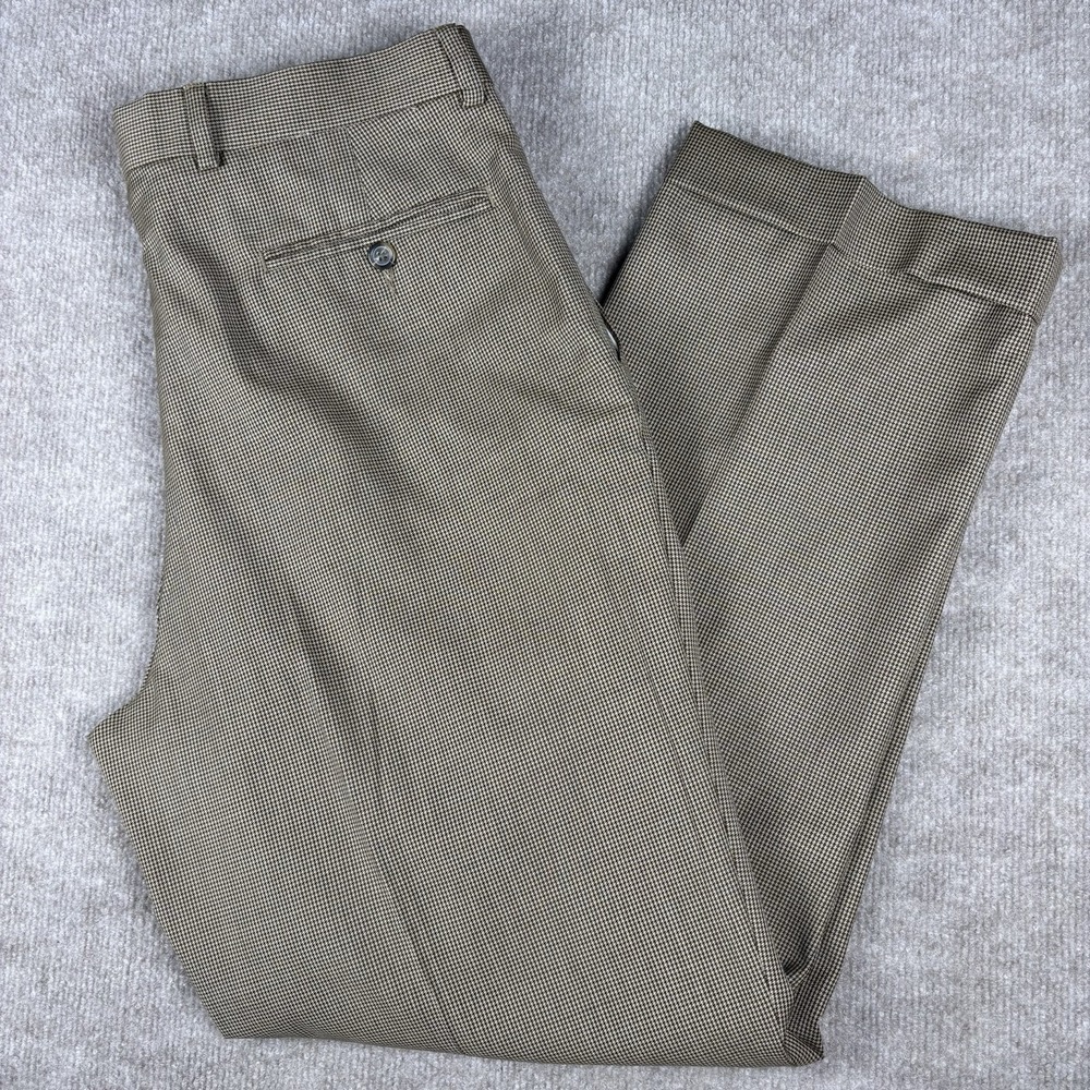 Lauren Ralph Lauren Dress Pants Mens 34x29 Brown Houndstooth Pleated Wool